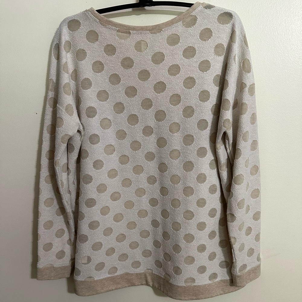 Kenzie Pieces Cream & Beige Polka-dot French Terry Pullover Top, Size L - Picture 2 of 10